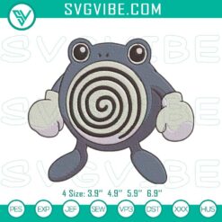 Poliwhirl Pokémon embroidery design, retro gaming stitch pattern, ideal for gamers' crafts.