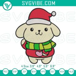 Pompompurin embroidery design with cozy winter holiday theme, featuring cute and festive elements for crafting enthusiasts.