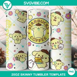 Pompompurin Starbucks 20oz tumbler wrap PNG file featuring cute cartoon dog with coffee theme.