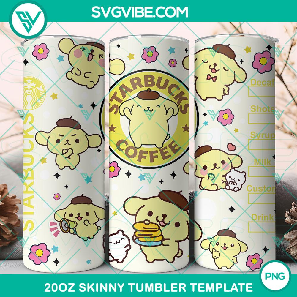 Pompompurin Starbucks Coffee 20oz Tumbler Wrap PNG File Pompompurin Starbucks 20oz tumbler wrap PNG file featuring cute cartoon dog with coffee theme.