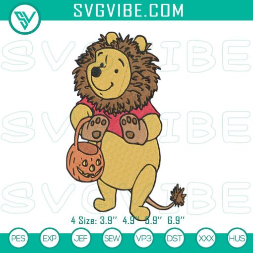 Pooh costume lion Halloween embroidery design file, spooky Disney character for crafts and costumes.