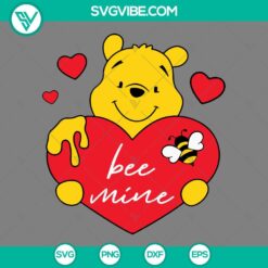 Pooh Bear heart-shaped Valentines SVG file with Winnie the Pooh theme, suitable for digital crafting projects.
