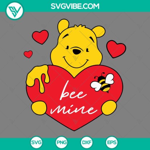 Pooh Bear heart-shaped Valentines SVG file with Winnie the Pooh theme, suitable for digital crafting projects.
