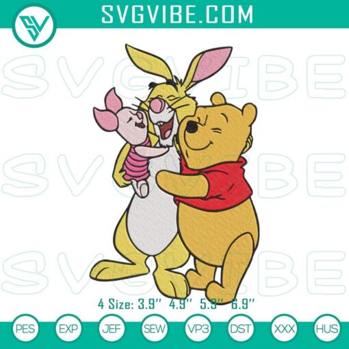 Embroidery designs of Pooh, Rabbit, and Piglet from Winnie the Pooh. Ideal for crafting projects and fans of the beloved characters.