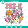 Pre K and Kindergarten retro groovy SVG files download for "First Day Of" design theme, perfect for crafting projects.