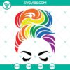 Pride messy bun hair SVG files with rainbow LGBTQ design for download.