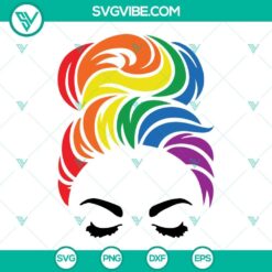 Pride messy bun hair SVG files with rainbow LGBTQ design for download.