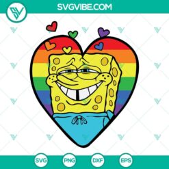 Pride Spongebob and rainbow heart LGBT SVG files with colorful pride design for digital use.