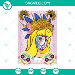 Princess Aurora Sugar Skull SVG images with a Disney Princess Day of the Dead theme, featuring intricate and colorful designs.
