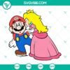 Princess Peach kissing Mario in a love SVG image, Mario SVG file for download. Romantic and adorable design for fans.