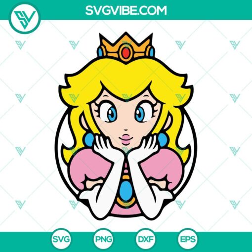 Princess Peach, Princess Toadstool, and Princess Mario SVG images bundle with vibrant and cute designs for crafting projects.