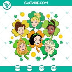 Princess Shamrock SVG Download featuring Lucky Charms and Disney Princess St. Patrick's Day themes for crafting projects.