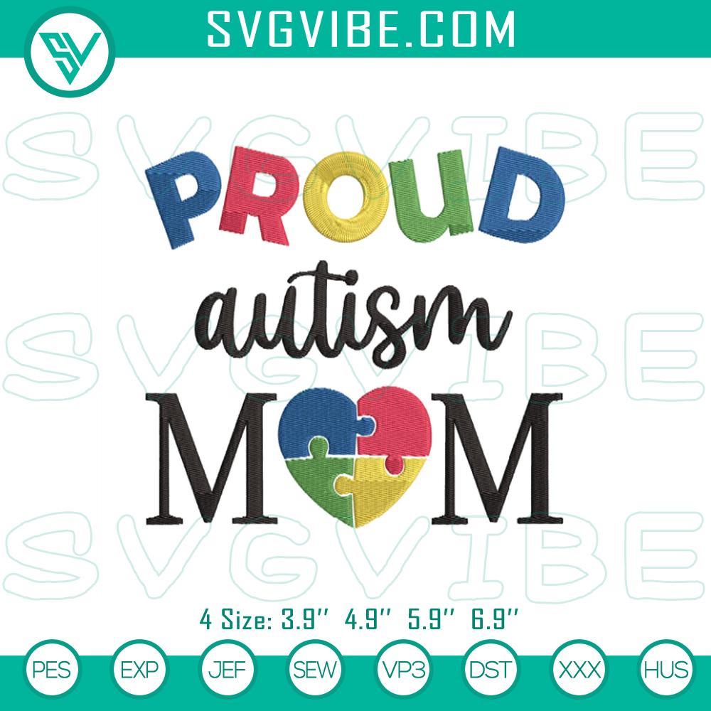 Proud Autism Mom Embroidery Design Proud Autism Mom embroidery file with awareness puzzle design for embroidery pattern.