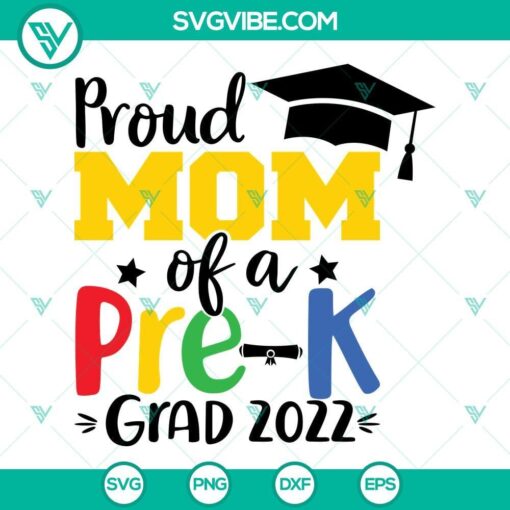 Pre-K Grad 2022 SVG for proud mom shirt, design featuring graduation cap, diploma, and child's silhouette. Ideal for celebrating Pre-K graduation.