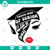 Proud Mom of Senior Class of 2022 SVG design, perfect for celebrating graduating seniors with school colors and graduation cap icon.