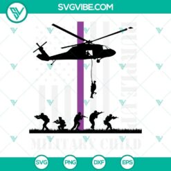 Purple Up Military Child Army Helicopter SVG featuring a military soldier. Support military families. Ideal for apparel and crafts.