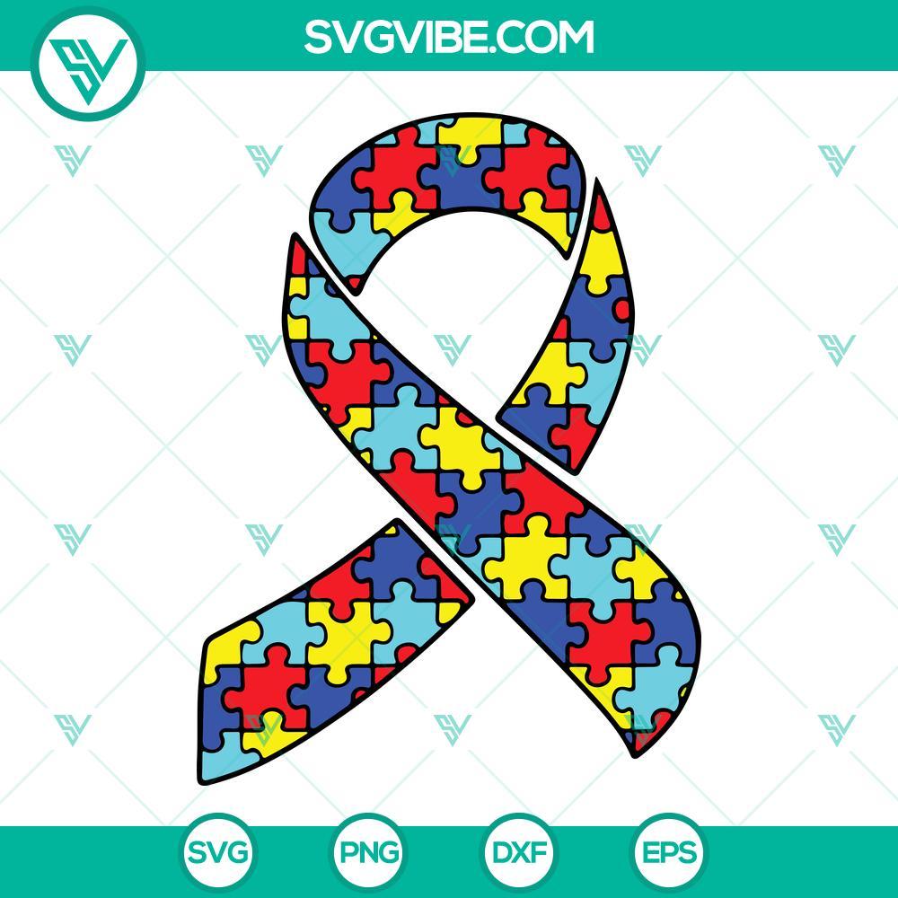 Puzzle Pieces Ribbon SVG, Autism Awareness SVG PNG DXF EPS Cut Files Autism awareness puzzle pieces ribbon SVG files, includes PNG, DXF, EPS cut files for crafting projects.