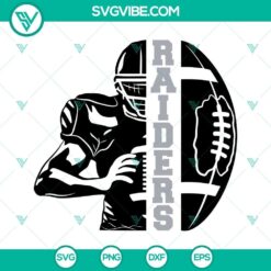 Raiders football half player SVG image with team download, showcasing half a football design. Perfect for sports fans and craft projects.