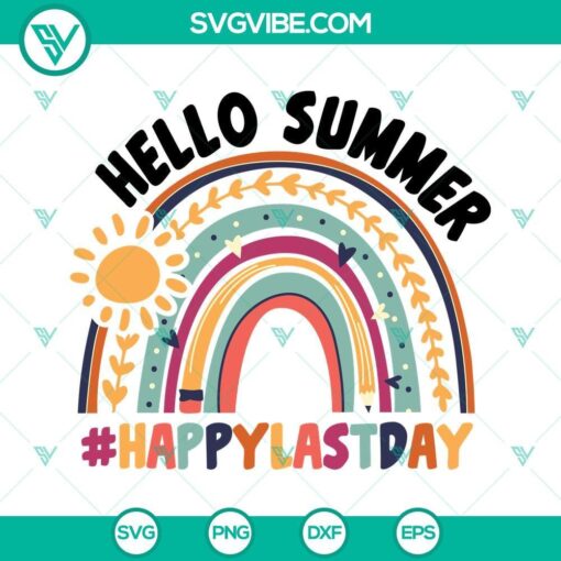 Colorful summer and last day of school SVG images for cutting projects in various file formats. Ideal for crafters and DIY enthusiasts.