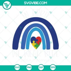 Rainbow in April We Wear Blue SVG with Puzzle Piece Heart for Autism Awareness - colorful and meaningful design for autism support.
