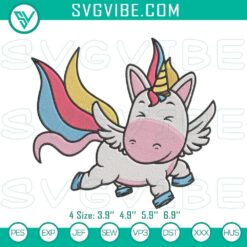 Rainbow unicorn embroidery design files with a cute and magical pattern for crafts and sewing projects.