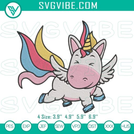 Rainbow unicorn embroidery design files with a cute and magical pattern for crafts and sewing projects.