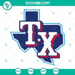 Rangers Baseball Texas Map SVG design featuring Texas Rangers team logo and map outline, available in multiple file formats.