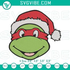 Raphael Ninja Turtle wearing Santa hat, Christmas themed TMNT machine embroidery design file.