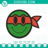 Raphael Ninja Turtle smiley face embroidery design, TMNT character embroidered, cute and fun cartoon character, green ninja.