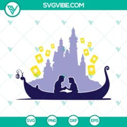 Rapunzel and Flynn on boat SVG design, "At Last I See The Light", Disney-themed file download.