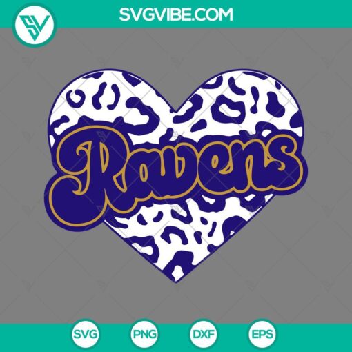 Ravens football and leopard print heart design SVG files for Baltimore Ravens fans. Perfect for crafts and DIY projects.
