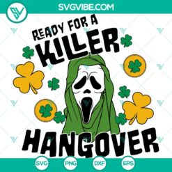 St Patrick’s Day horror SVG with Ghostface Cricut design, perfect for a killer hangover party. Scream Shamrock Cricut SVG download.
