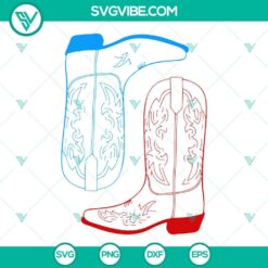 Red and blue cowgirl boots SVG file for patriotic design, perfect for Western 4th of July projects. Download now for crafts.