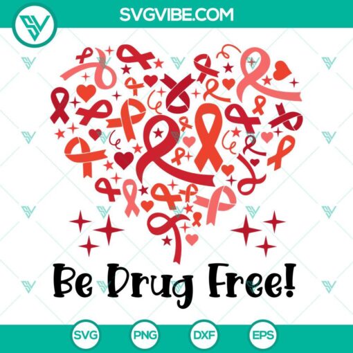 Red Ribbon Heart Be Drug Free SVG files for Red Ribbon Week celebration with PNG and DXF images.
