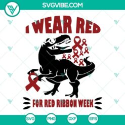 Red Ribbon Week dinosaur-themed SVG images promoting I Wear Red campaign, ideal for downloading.