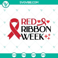 Red Ribbon Week SVG file for Cricut, featuring drug prevention ribbon design in PNG, DXF, and EPS formats for instant download.