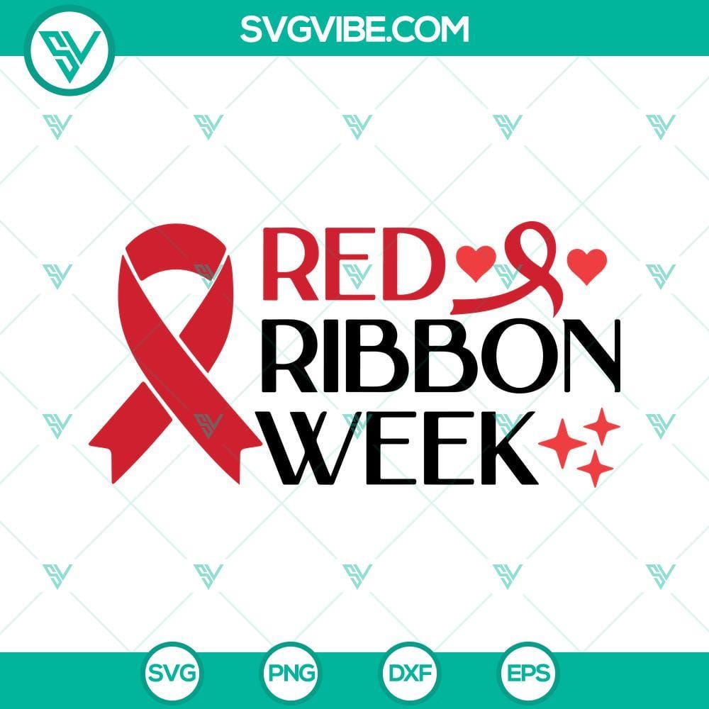 Red Ribbon Week SVG PNG DXF EPS Cricut Cut File Red Ribbon Week SVG file for Cricut, featuring drug prevention ribbon design in PNG, DXF, and EPS formats for instant download.