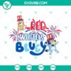 Bluey and Bingo from the show Bluey dancing together in a red, white, and blue themed SVG file for 4th of July celebration.