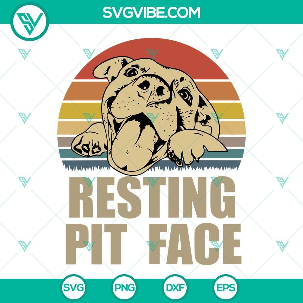 Resting Pit Face Vintage SVG, Pitbull Lovers SVG, Funny Dog SVG PNG DXF EPS Resting Pit Face vintage SVG image for Pitbull lovers featuring a humorous dog design, perfect for crafting projects.