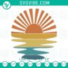 Retro beach sunset embroidery designs for summer vacation, machine file with vibrant colors and intricate details.
