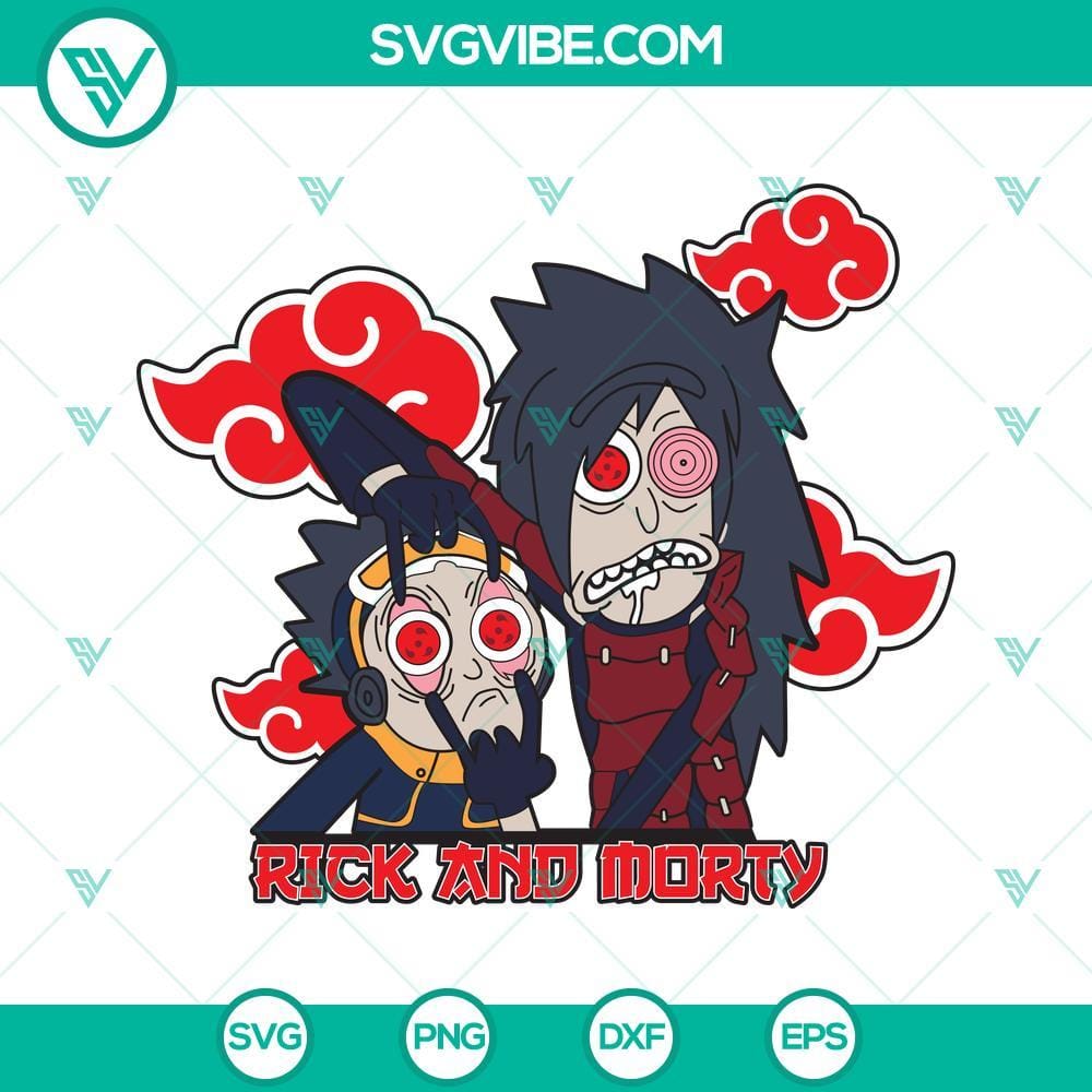 Rick And Morty Akatsuki SVG, Naruto SVG PNG DXF EPS Rick And Morty Akatsuki and Naruto inspired SVG design with PNG, DXF, and EPS files for digital use.