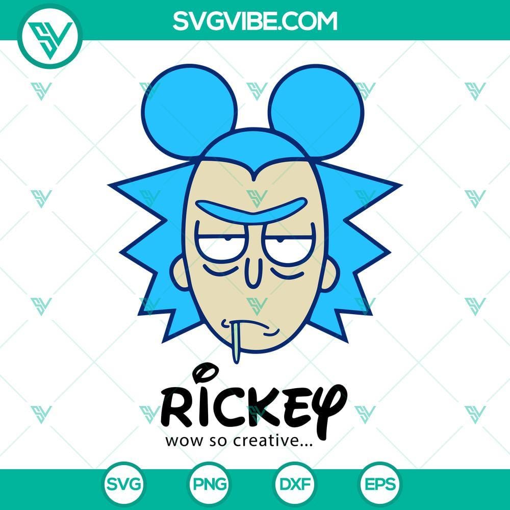 Rickey Wow So Creative SVG, Rick Sanchez Mickey Mouse SVG File Rickey Wow So Creative and Rick Sanchez Mickey Mouse SVG Images File, unique cartoon character mashup design for digital use.