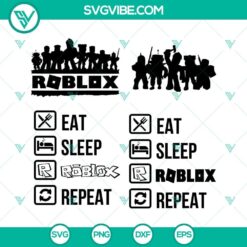 Roblox Eat Sleep SVG Bundle, Vector Clipart with Roblox theme, ideal for gaming enthusiasts.