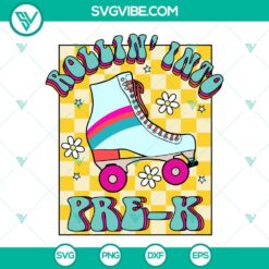 Rollin Into Pre-K SVG Download featuring roller skates, teacher and student, ideal for back-to-school crafts and projects.