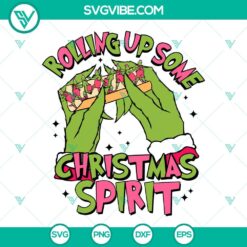 Pink Grinch Christmas SVG set with festive designs for download, including rolling up Christmas spirit. Great for crafts and projects.