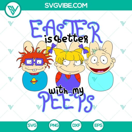 Rugrats Easter SVG featuring Chuckie and Angelica surrounded by peeps. Perfect for festive crafting. Download now.
