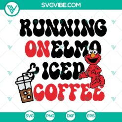 Running On Elmo And Iced Coffee SVG Image, Funny Muppet Coffee SVG File PNG