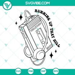 Kate Bush "Running Up That Hill" SVG files design with Sony Walkman cassette player mockup. Ideal for music lovers.