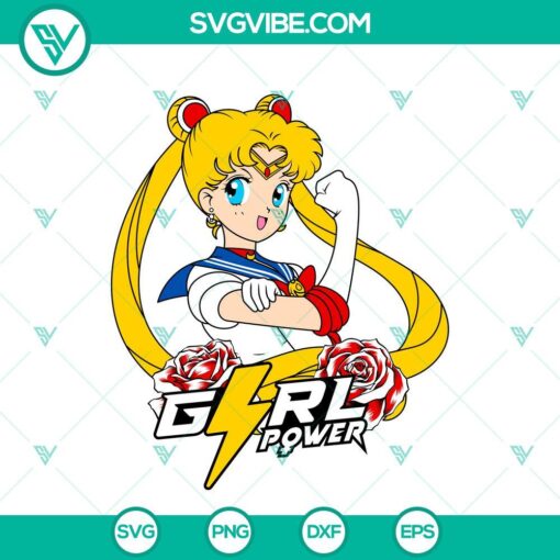 Sailor Moon inspired Rosie The Riveter anime girl power SVG file, strong feminist design.