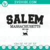 Halloween embroidery design of a witchy and spooky black cat themed for Salem, Massachusetts.
